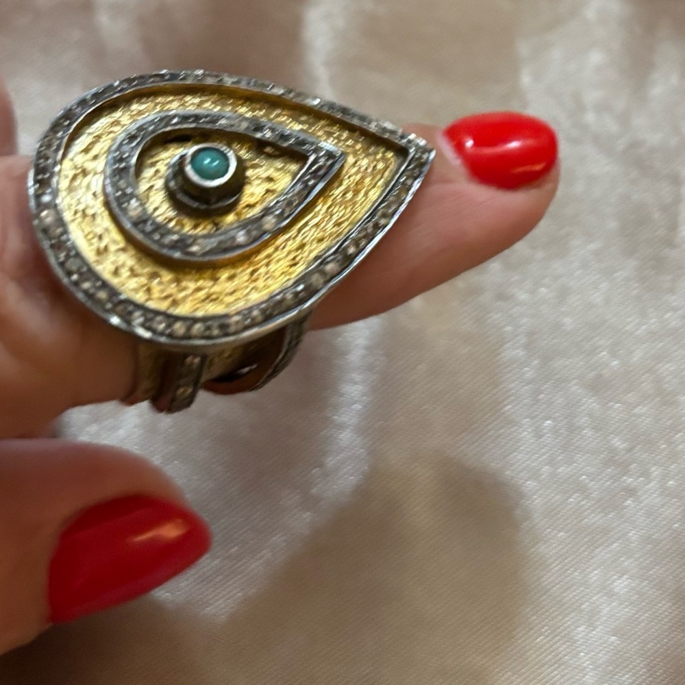 Gold and Silver Teardrop Ring with Turquoise Accent